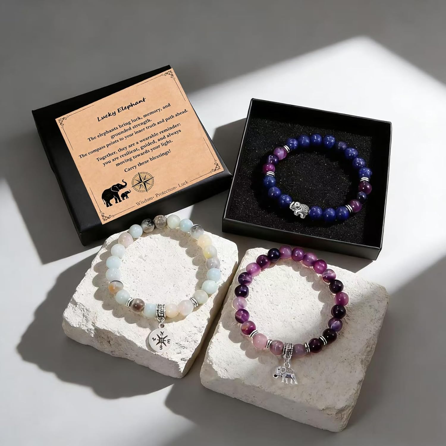 Blessings Bracelet Trio: Animal & Compass Charm Bracelets, 3 Piece Adjustable Gift Set for Women, Shareable Jewelry for Sister, Daughter, Best Friend - Inspirational Gifts - Image 3