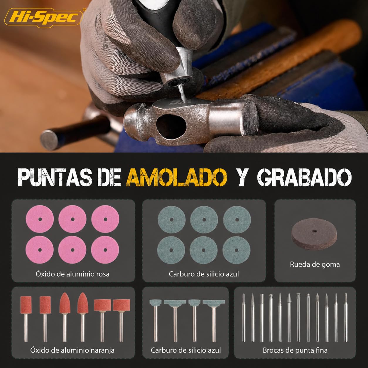 Hi-Spec Set de 305 Accesorios para Herramienta Rotativa. Compatible con portabrocas de 3.2mm. Lija, corta, pule, perfora y más. En un práctico estuche portátil