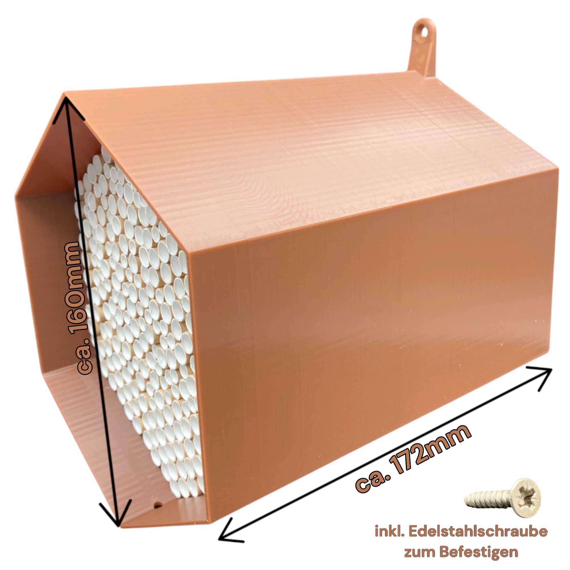 Wildbienen-Nisthilfe – absolut haltbar & wetterfest. Insektenhotel mit 300 Nisthülsen. Hochwertiges Wildbienenhotel für Gartenfreunde (Braun)