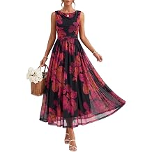 Dressystar Women Summer Floral Maxi Dress Sleeveless Mesh Ruched Waist Boho Beach Dresses