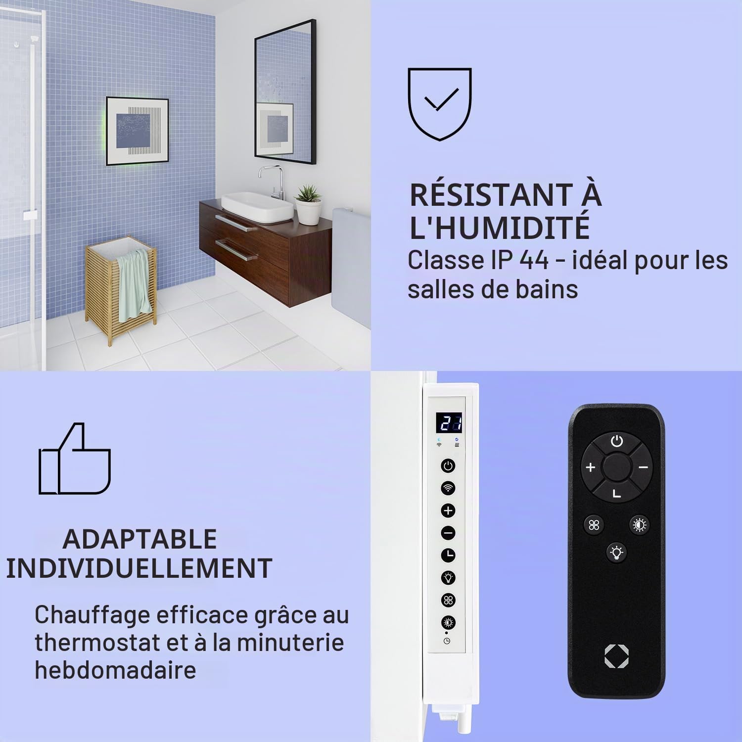 Klarstein Radiateurs Chauffage Radiant Electrique IP44, Chauffage salle de bain infrarouge Intelligent WiFi et App, Radiateur Electrique Mural 500W, Heater avec Détection Fenêtre Ouverte, Thermostat