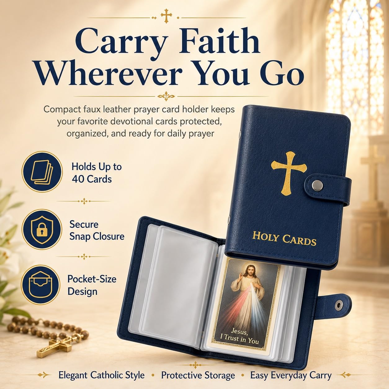Portatarjetas De Oración, Libro Católico Piel Sintética, Organizador Sagrado Con Cierre a Presión, Estuche Transporte Para Tarjetas Funerarias Religiosas álbum Recuerdos Capacidad 40(Mix2f)