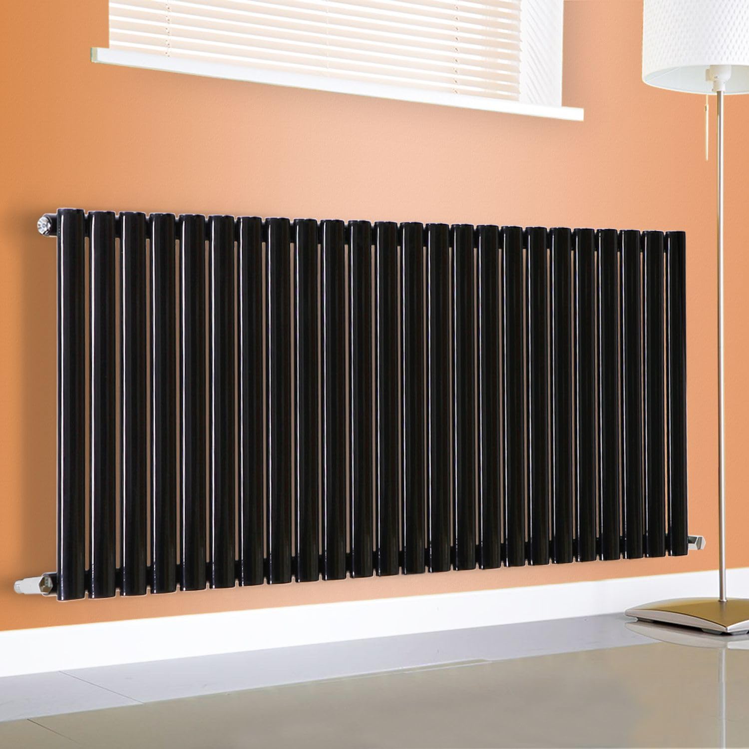 Horizontal Vertical Designer Radiator Oval Column White Anthracite Tall Upright Rads (Single - 600 x 1440mm, Black)