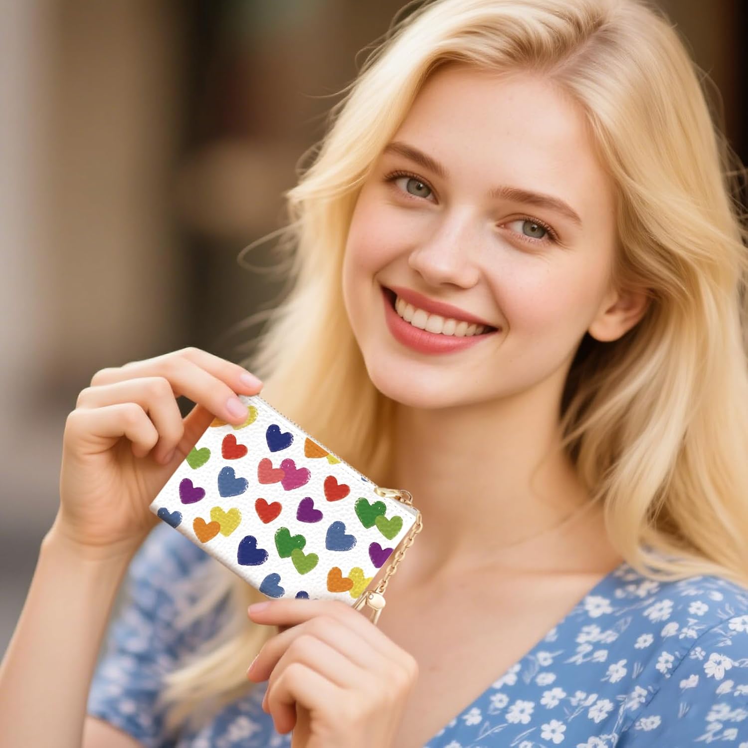 Love Hearts Keychain Coin Purse for Women, Small PU Leather Change Pouch, Zipper Little Tiny Travel Wallet for Girls, Cute Kawaii Zip Pocket Coin Holder with Key Ring - Image 2