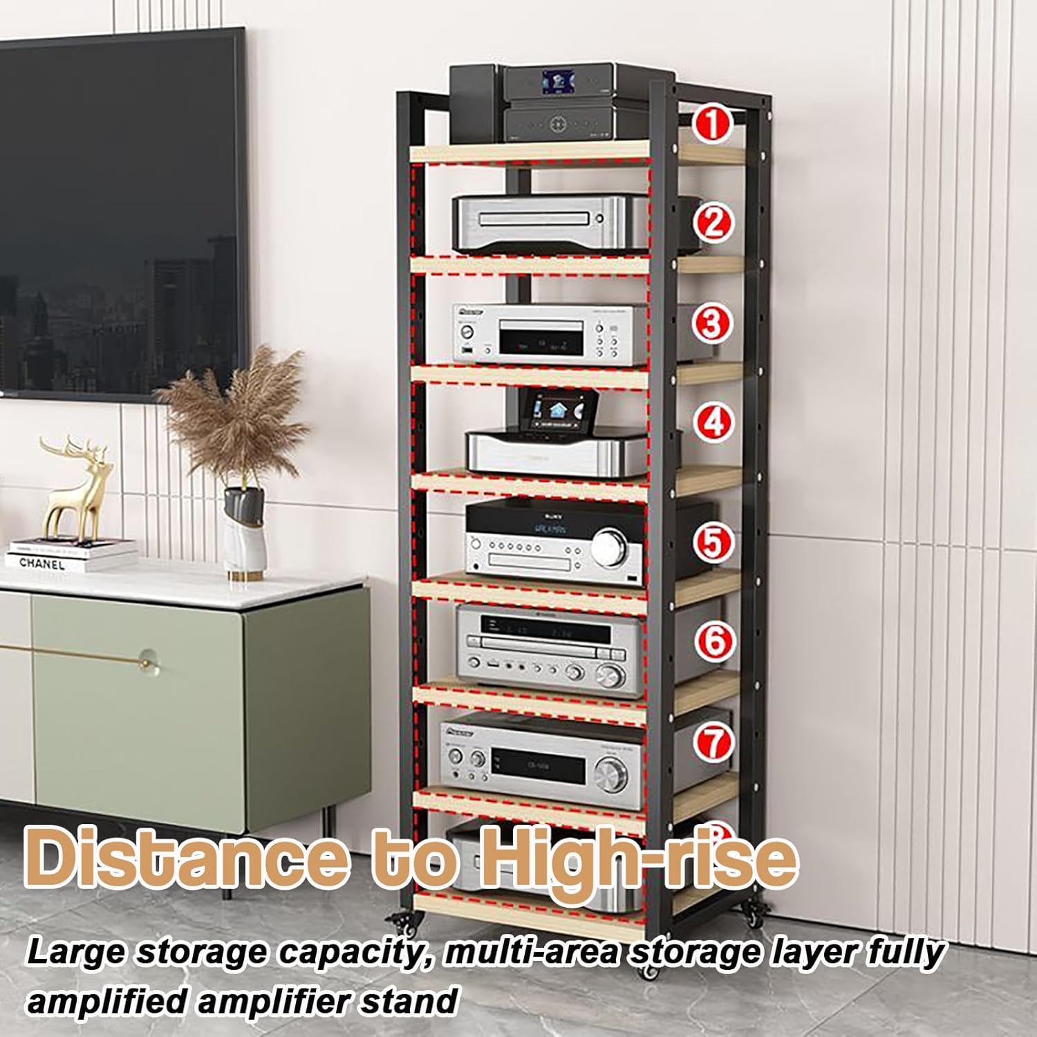5/6/7/8 Tier Media Storage Cabinet, AV Media Stand Audio Video Media Stand Record Player Stand, Modern AV Cabinet Audio Rack Stereo Components Rack for Entertainment Stereo,Walnut,8 Tier W 21.6