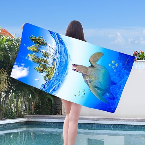 Miniatura 8 de Toalla de playa de microfibra sin arena, de gran tamaño, de secado rápido, ligera, 71 x 31 pulgadas, para viajes, piscina, campamento, baño, tortuga