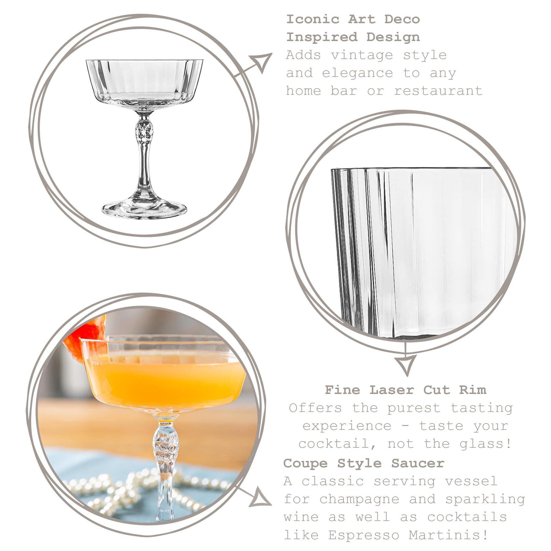 Bormioli Rocco America '20S Champagner -Cocktailuntertassen - 275ml - Klar - Pack Von 6