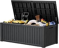 NBYSGO 200 Gallon Waterproof Outdoor Deck Box - Lockable Resin Storage Bench for Patio Cushions, Tools & Packages (Black)