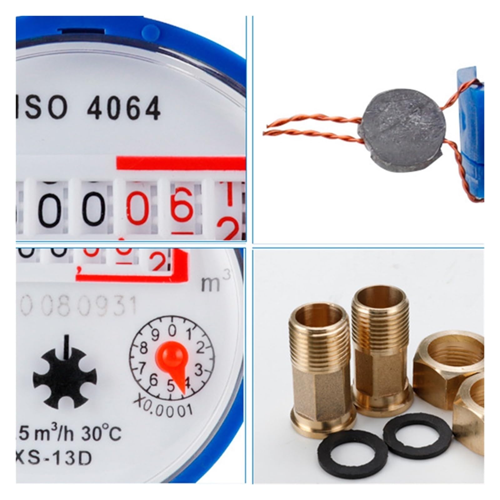 Contador de Agua, Medidor De Agua Inteligente, Contador De Puntero Giratorio Mecánico, Medidor De Agua, Herramientas De Medición De Flujo Con Accesorios De Cobre, Medidor De Agua Fría , para uso domés