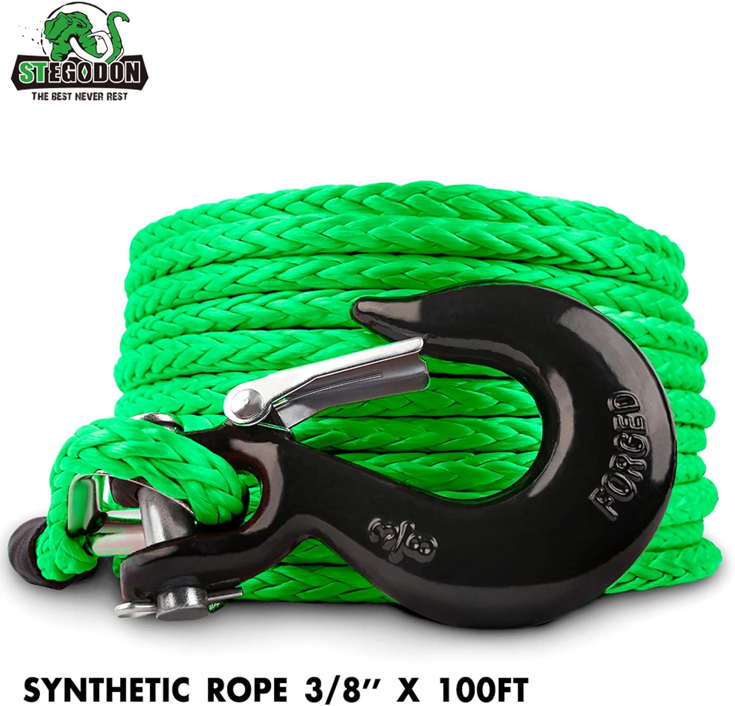 One-Day Sale: Up to 50% Off STEGODON 3/8 x 100ft Synthetic Winch Rope 23,809lbs Dyneema Winch Cable Line with Hook and Sleeve Protection Car Tow Recovery Cable for 4WD Off Road Vehicle Truck SUV Jeep(Green)