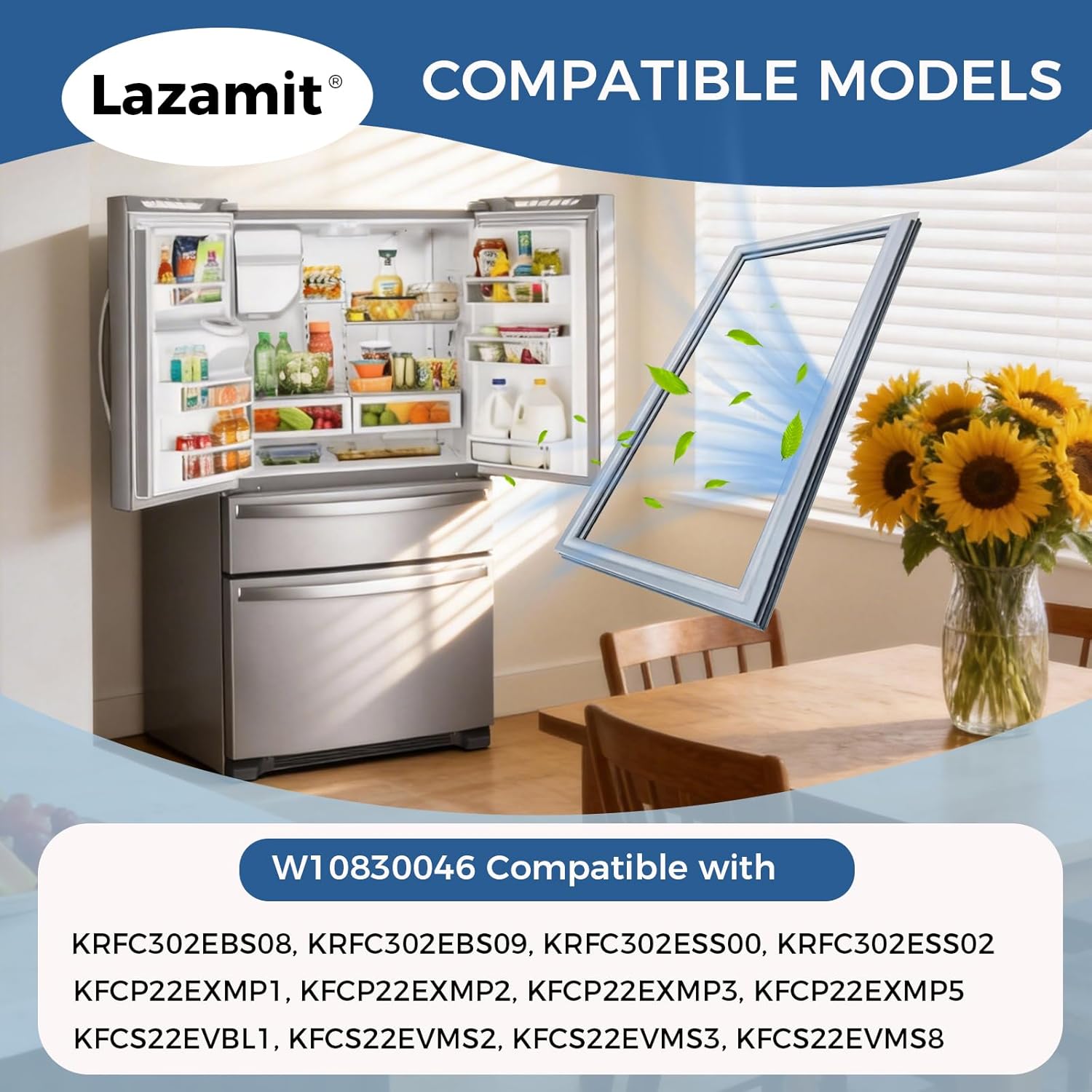 W10830046 refrigerator door gasket Replacement - Compatible with Whirlpool W10163997 W10443241 Fridge Door Gasket, Replaces AP6048305 PS12069725 EAP12069725