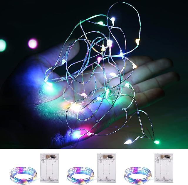 3 Pack LED String Lights, 6.6ft(2m) 20 LED Fairy Lights Battery Operated, String Lights for Indoor Outdoor Decor, Bedroom, Wedding Decoration,Christmas,Halloween,Parties, Tree Decoration (Multi-color)