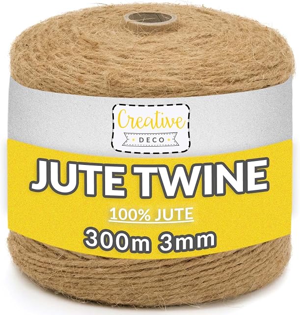 Creative Deco 985 Feet Jute Twine Rope String Natural Brown | 300 m Garden Jute String Roll | 3mm Thickness 3 Ply | Cord for Gardening Arts & Crafts DIY Decoration Gift Wrapping | Thick & Strong
