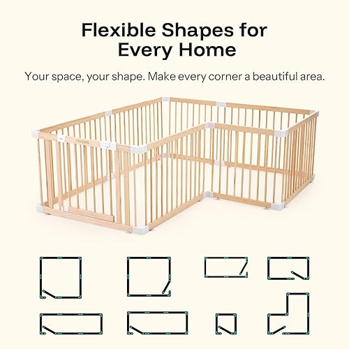 Miniatura 9 de HARPPA Corralito de madera para bebés y niños pequeños, patios de juegos grandes, área de juego con valla para bebés, 71.5 x 79.5 x 24 pulgadas
