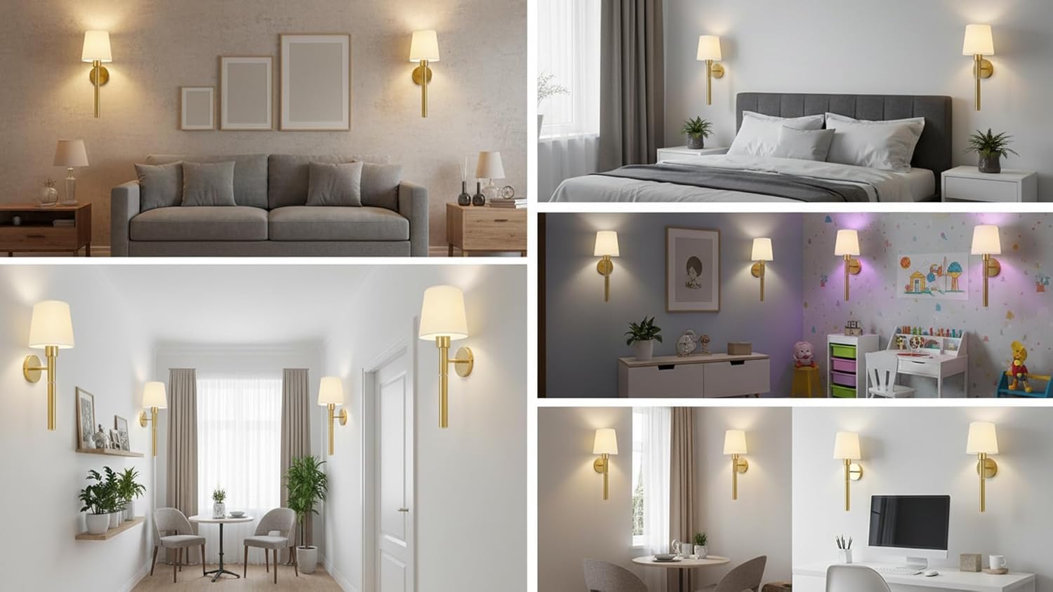 Rechargeable Wall Sconces Set of 2, 5200mAh Battery Operated with Remote, 12 Color Changing & Dimmable, Gold Wireless Light Fixture for Bedroom, Living Room, Hallway