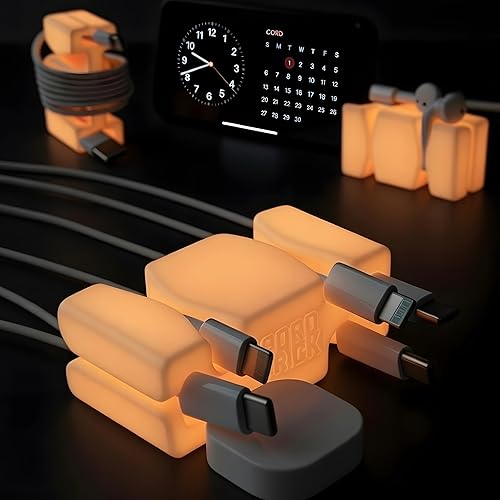 Miniatura 20 de CordBrick - Paquete de 4 soportes con peso para cables, para mesita de noche, gestión de cables, accesorio para teléfono, para adultos, multiusos,