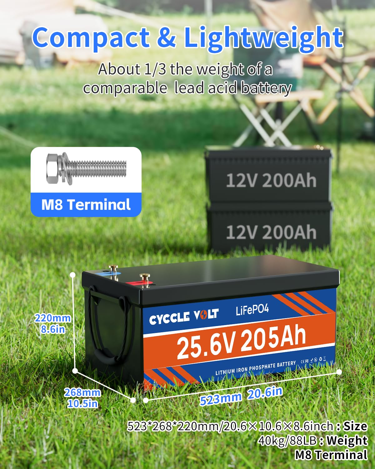 Batteria LiFePO4 24V 200Ah con 200A Bluetooth BMS, Protezione dalle Bassa Temperatura, 5120Wh di Energia, 8000+ Ciclo Profondo, Batteria al Litio per Motori Trolling da 24V, Camper, Sistema Solare