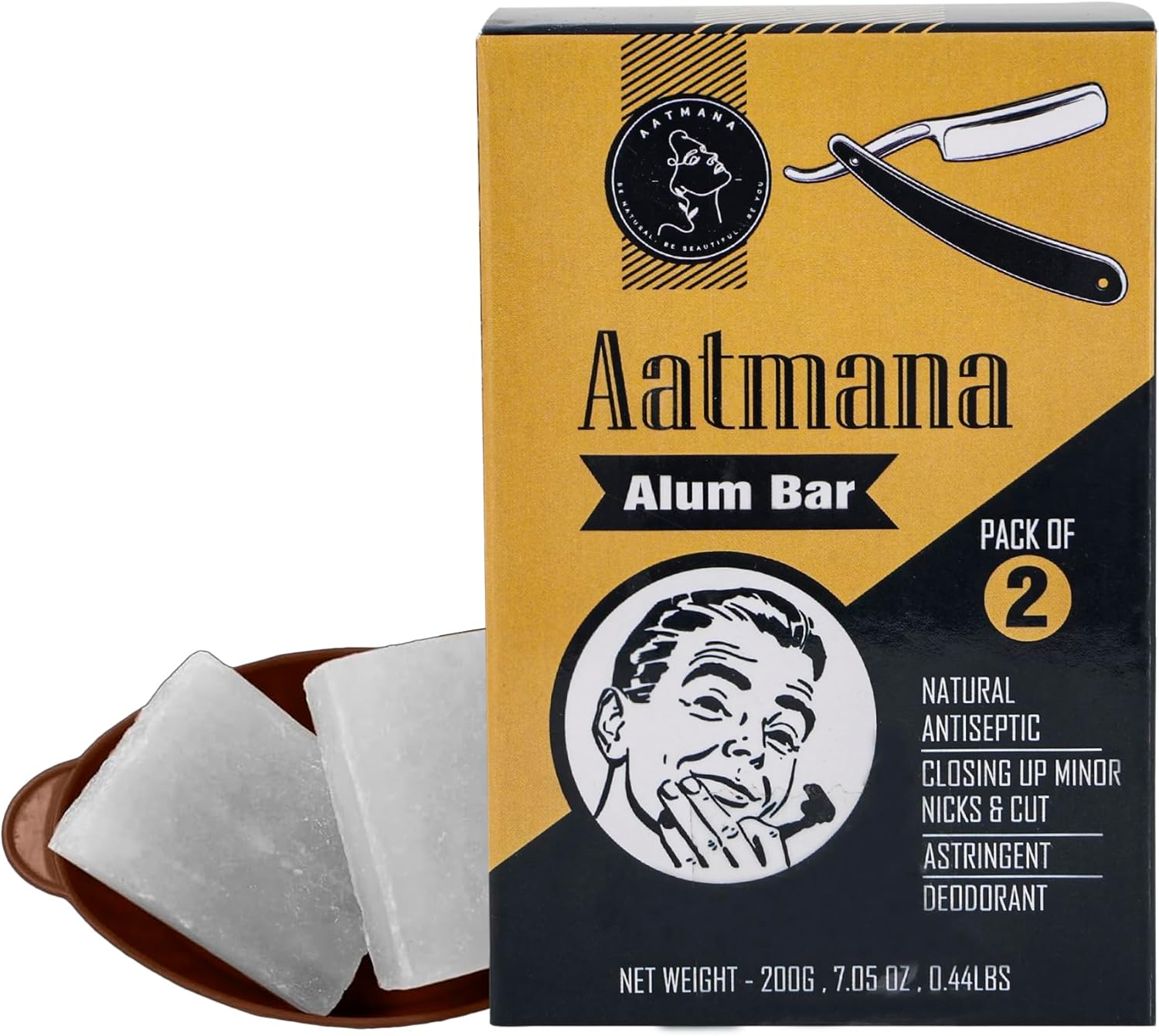 AATMANA Shaving Alum Bar 100g x 2 Bars Premium Quality Potassium