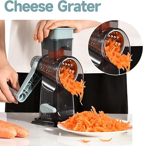Miniatura 7 de Rallador de queso rotativo con mango Triturador de cocina Rallador Rebanador Rallador de hielo Rallador de queso para vegetales, nueces, papas,