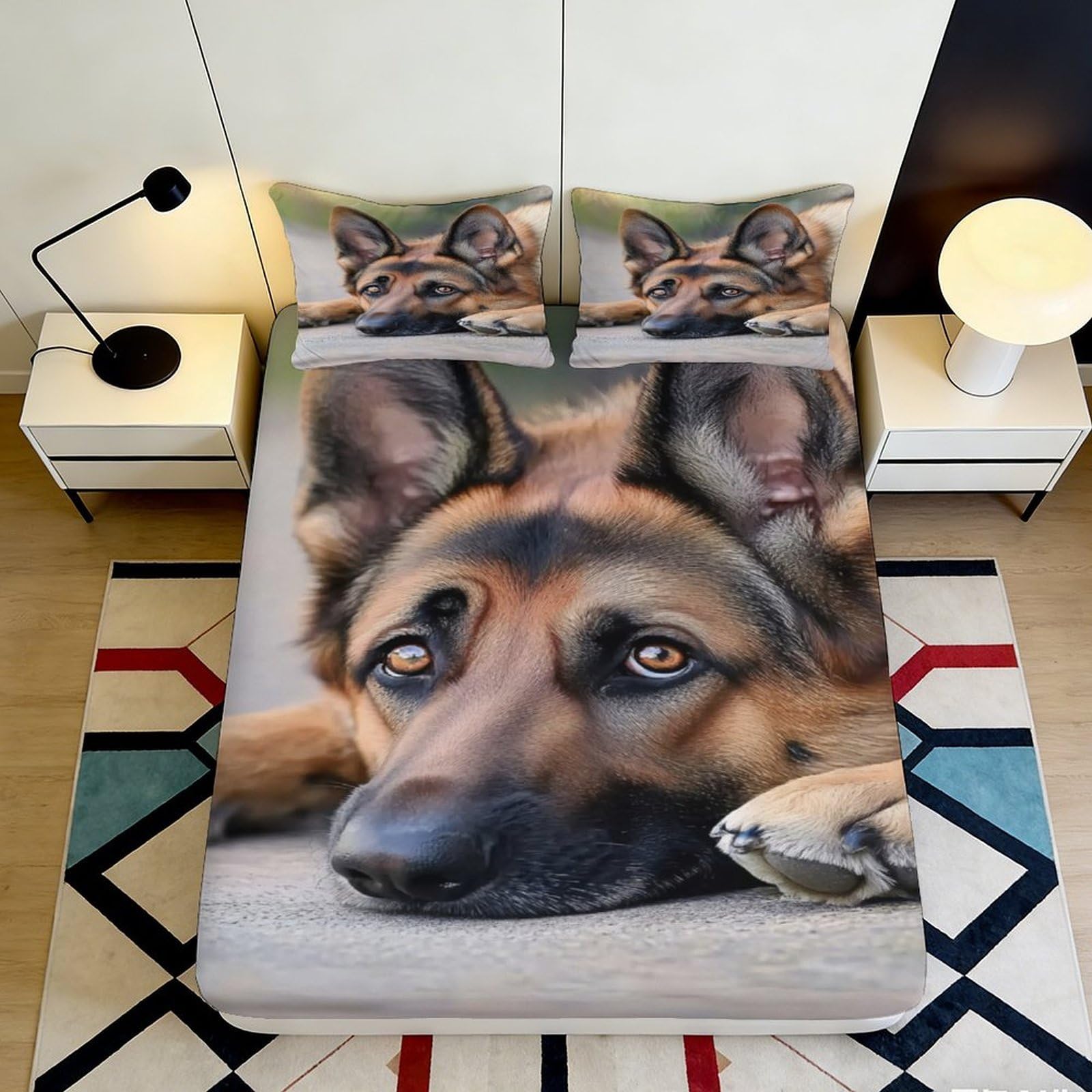Jqzkxnhpbr Style-4 3D Printed German Shepherd Fitted Sheet Microfiber Animal Bed Cover Soft Washable For Bedroom Guest Room Decor 90X200x25cm
