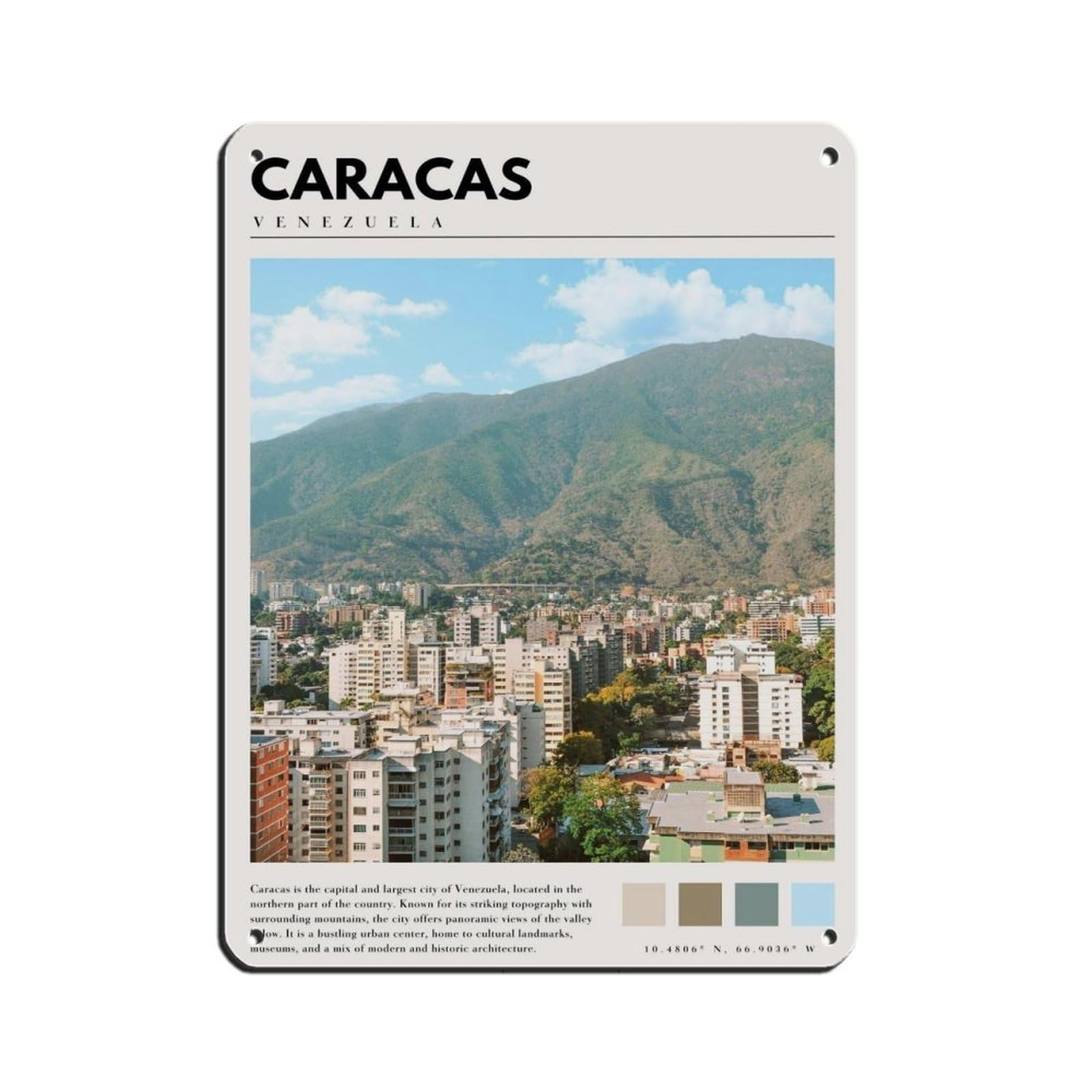 Caracas Venezuela Poster Venezuela Poster Tin Sign Vintage Metal Pub Club Cafe Bar Home Wall Art Decoration Poster Retro 12x16inch(30x40cm)