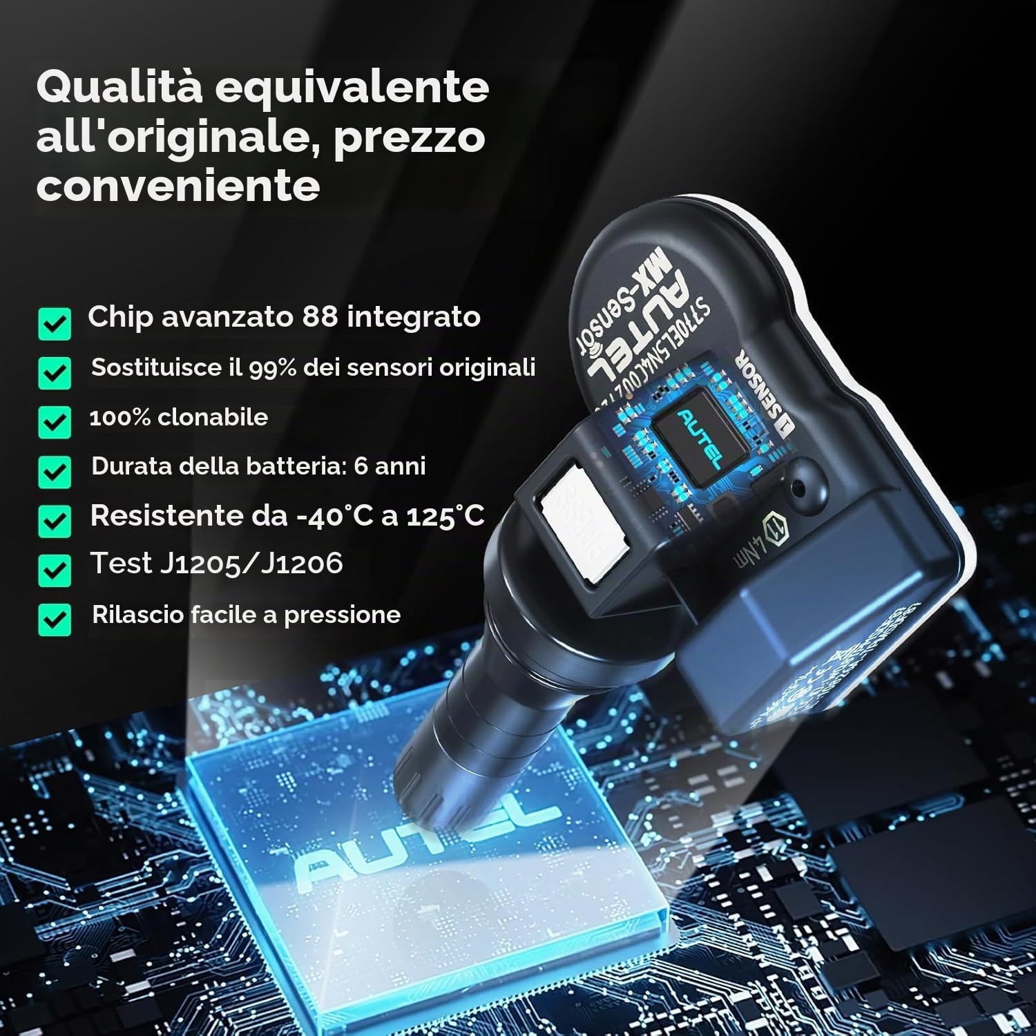 Autel MX-Sensor 2 in1 Sensore TPMS, Doppia Frequenza, Livello OE per 99% Autos, Sensore Pneumatici Programmabile 100%, Compatibili TS501PRO TS508WF TS601 TS408S Strumento TPMS (Valvola in Gomma, 1PCS)