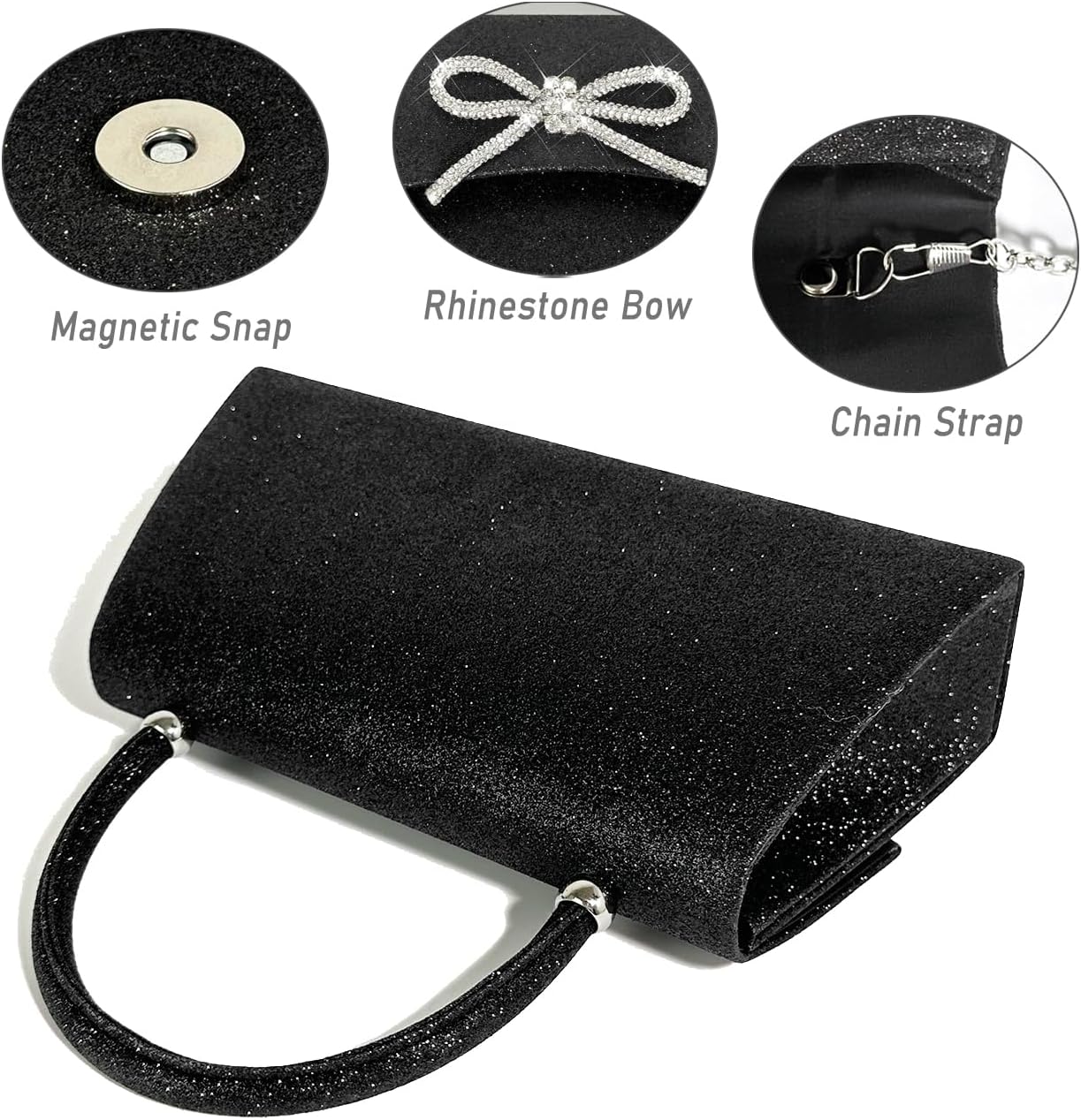 Womens Evening Bag Sparkly Bow Clutch Purse Wedding Party Purses Glitter Rhinestone Cocktail Prom Handbags - Image 4