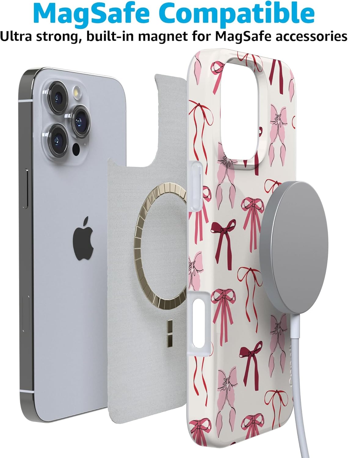 Casely iPhone 16 Pro Case | Lover Girlie | Pink Bows | Compatible with MagSafe | Classic Ultra Slim Design