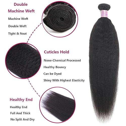 Miniatura 2 de Extensiones de cabello humano lacio tipo afro de 24 pulgadas, extensiones de cabello humano lacio Yaki, 1 paquetes de cabello humano virgen
