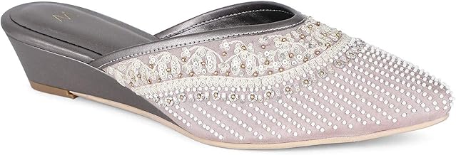 W for Woman Womens W Pointed Toe Embroidered Wedge Mules