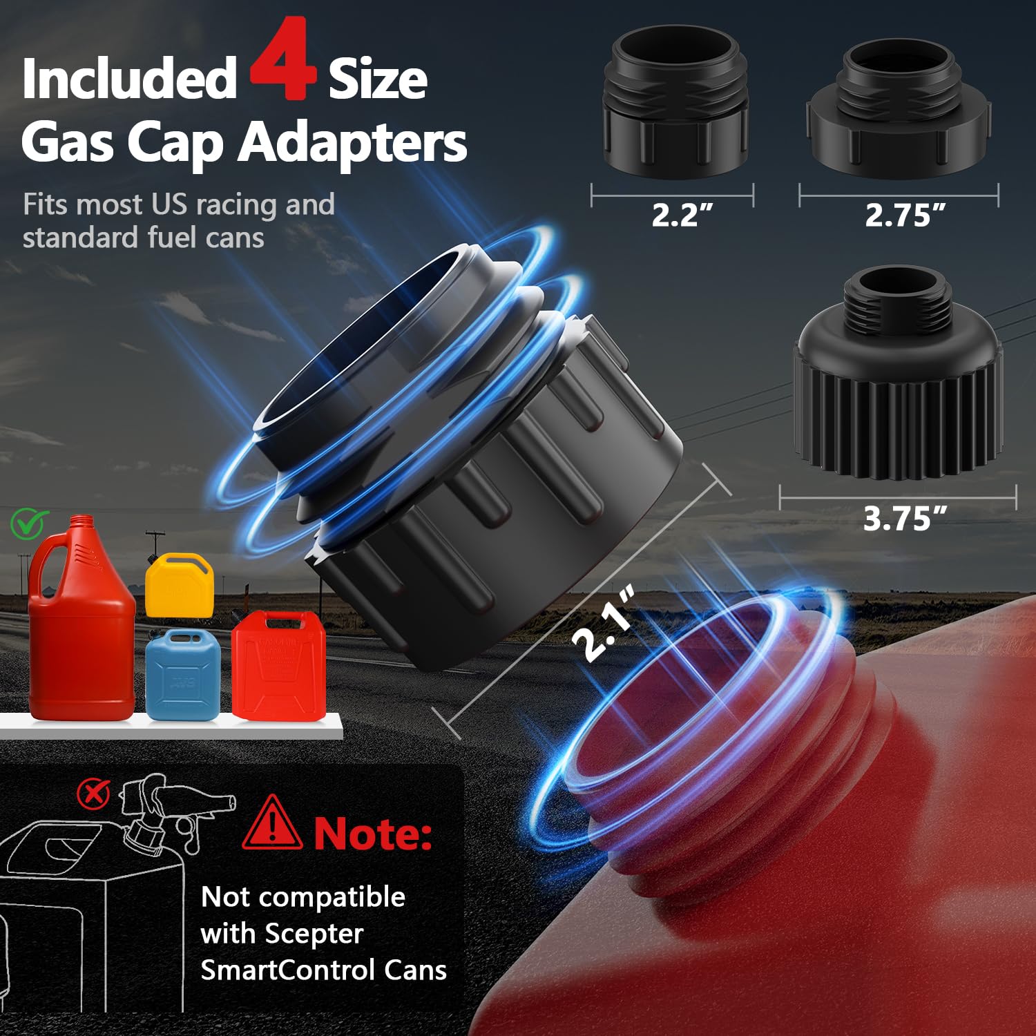 VEECAP Automatic Electric Fuel Transfer Pump with Auto-Stop, 3.8GPM & 51" Hose & 4 Size Adapters Gas Can Pump with Leak Protection for Gasoline, Diesel, Kerosene, Gifts for Men Dad Him - 2nd Gen Black