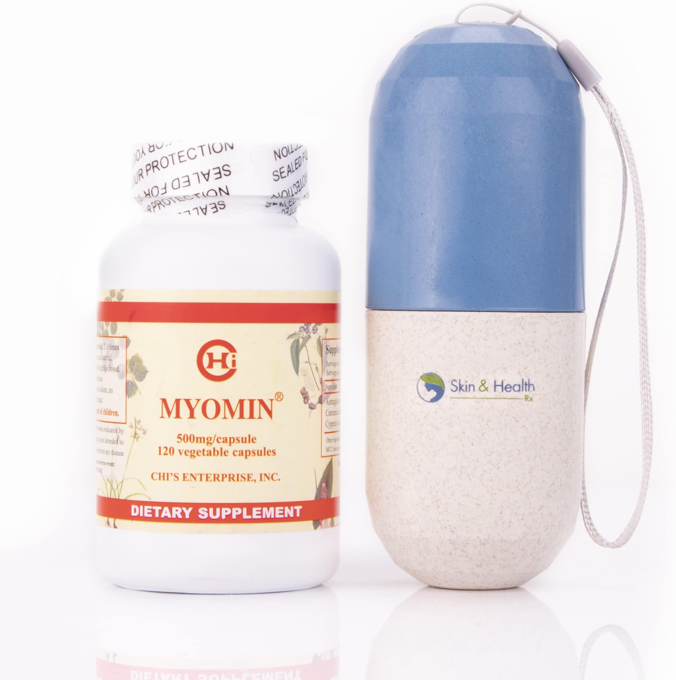 Chi's Enterprise 120 Piece Myomin Promotes Healthy Hormone Levels, 500mg Capsules, Skin and Health Pill Organizer Bundle