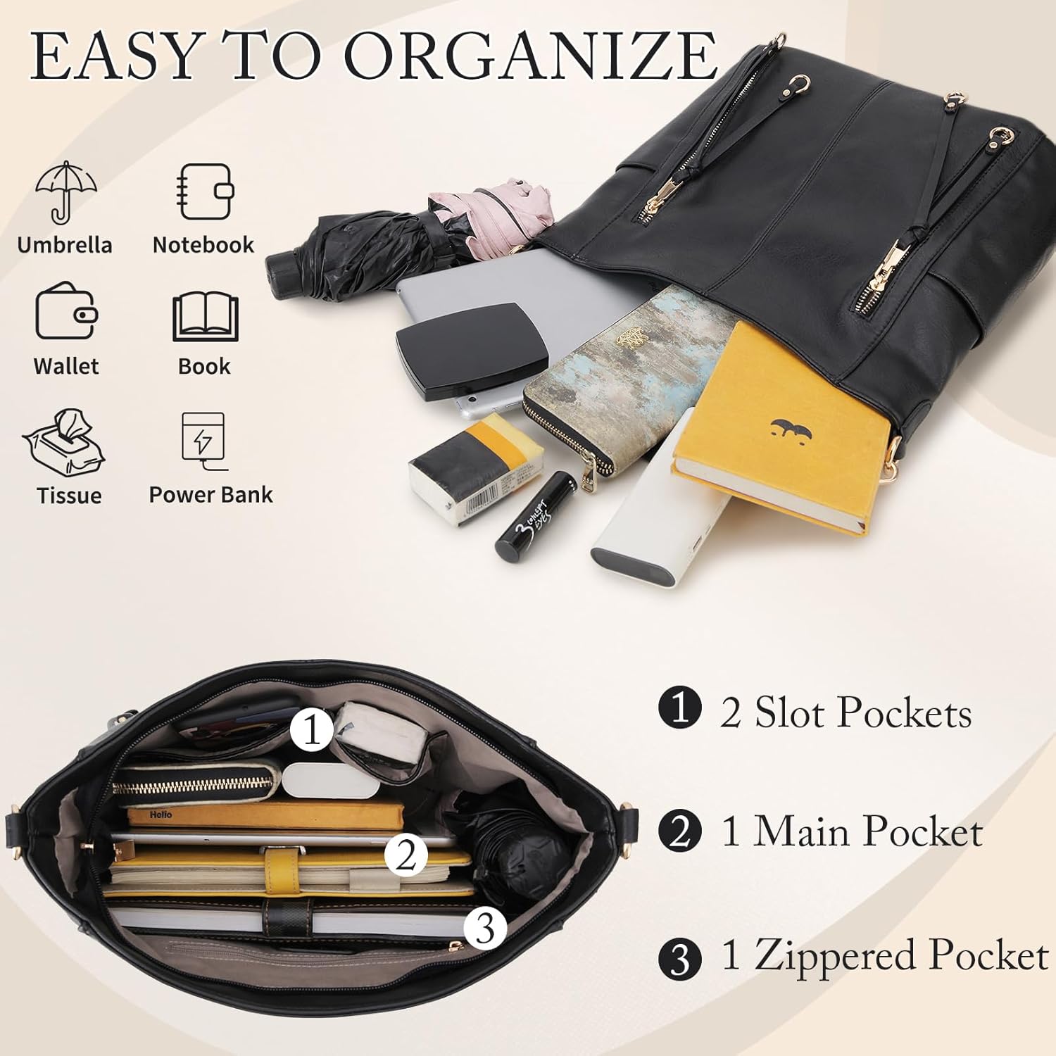 Chase Chic Hobo Bag for Women, PU Ladies Purse Handbags Trendy Crossbody Shoulder Bucket Bag for Work,Travel - Image 3