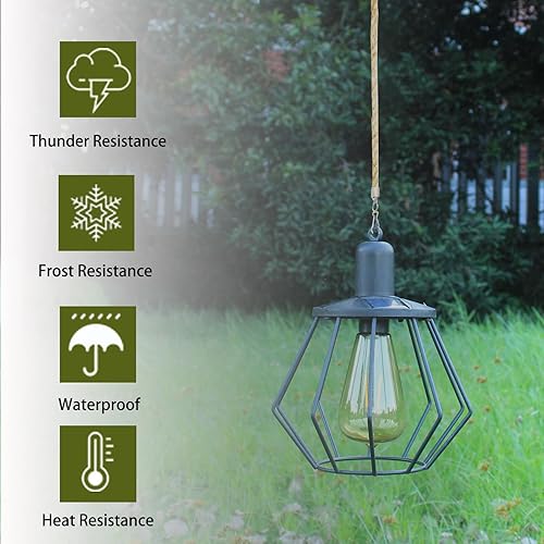 Miniatura 2 de Faroles solares colgantes de metal vintage para exteriores, lámpara de luces solares blancas cálidas, impermeable, diseño de bombilla Edison para