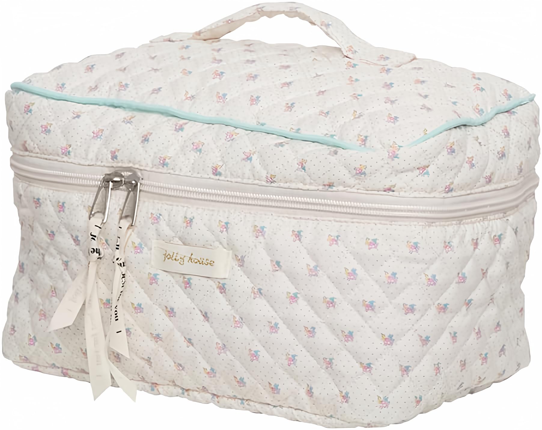 Ormein Makeup Bag Floral Cotton Makeup Bag Large Travel Cosmetic Bag Quilted Cosmetic Pouch Coquette Aesthetic Floral Toiletry Bag for Ladies Girl Multifunction Storage Bag, Beige, Floral
