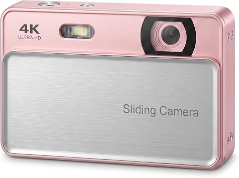 V vopack 4K Ultra HD Dijital Foto raf Makinesi, 64 MP Otomatik Odaklama Vlogging Kameras , 16X Zoom ve Webcam Modu, Kayar Kapakl  Hediye Seti, Pembe