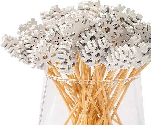 Miniatura 10 de 100 palillos de cóctel de Navidad, árbol de Navidad, copo de nieve, muñeco de nieve, renos de Papá Noel, 4.7 pulgadas, palillos de bambú para