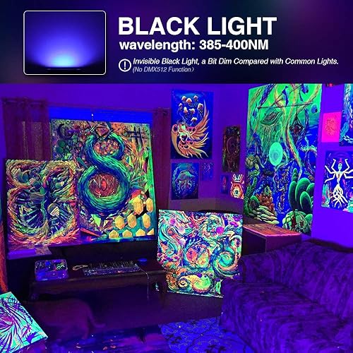 Miniatura 9 de Onforu Paquete de 2 luces LED negras de 30 W luz de inundación de luz negra con enchufe IP66 impermeable para fiesta de baile de Halloween brilla en