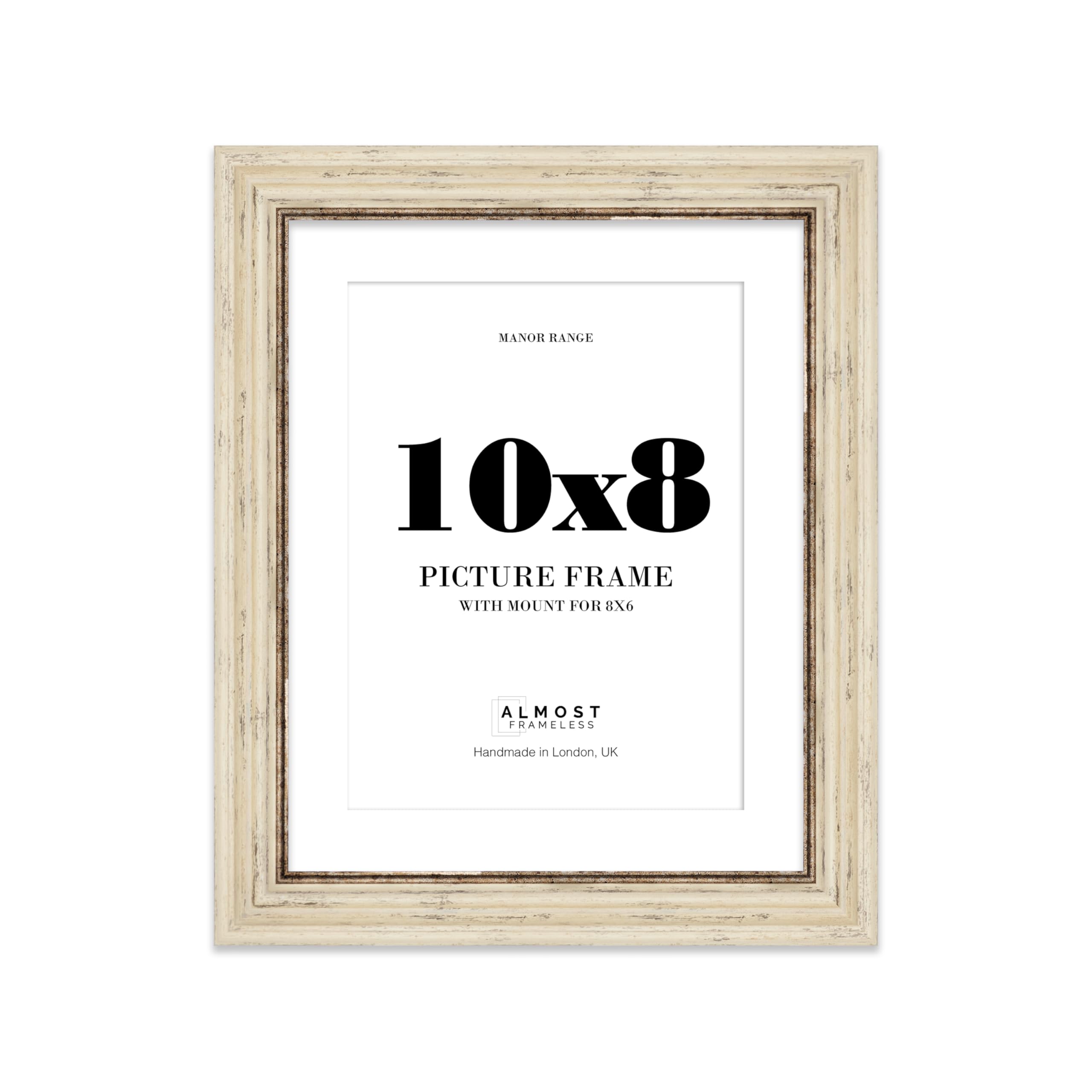 10x8 Distressed Cream Picture Frame - 10x8 Frame with 8x6 Mount for 10x8/8x6 Pictures Art Deco Style Gallery Wall, 1 Pack — image 1