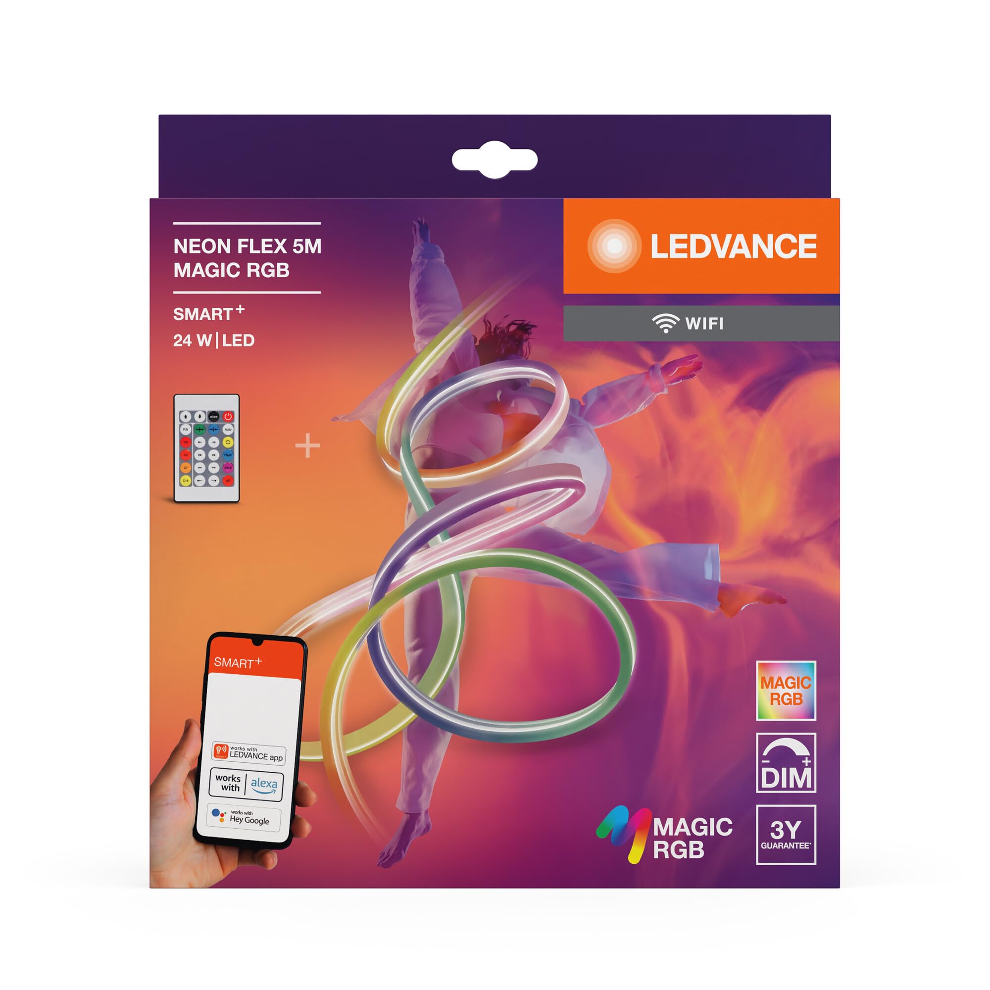 LEDVANCE SMART WIFI NEON FLEX MGC RGB RC striscia LED colorata per esterni con tecnologia WiFi e distribuzione omogenea della luce; dimmerabile; bianco; silicone; 5 m; lampadina non sostituibile