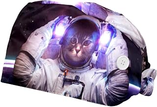 Beautiful Cat in Outer Space 2 Pack Adjustable Working Cap with Buttons Elastic Bouffant Hats Head Scarf with Sweatband for Women Men