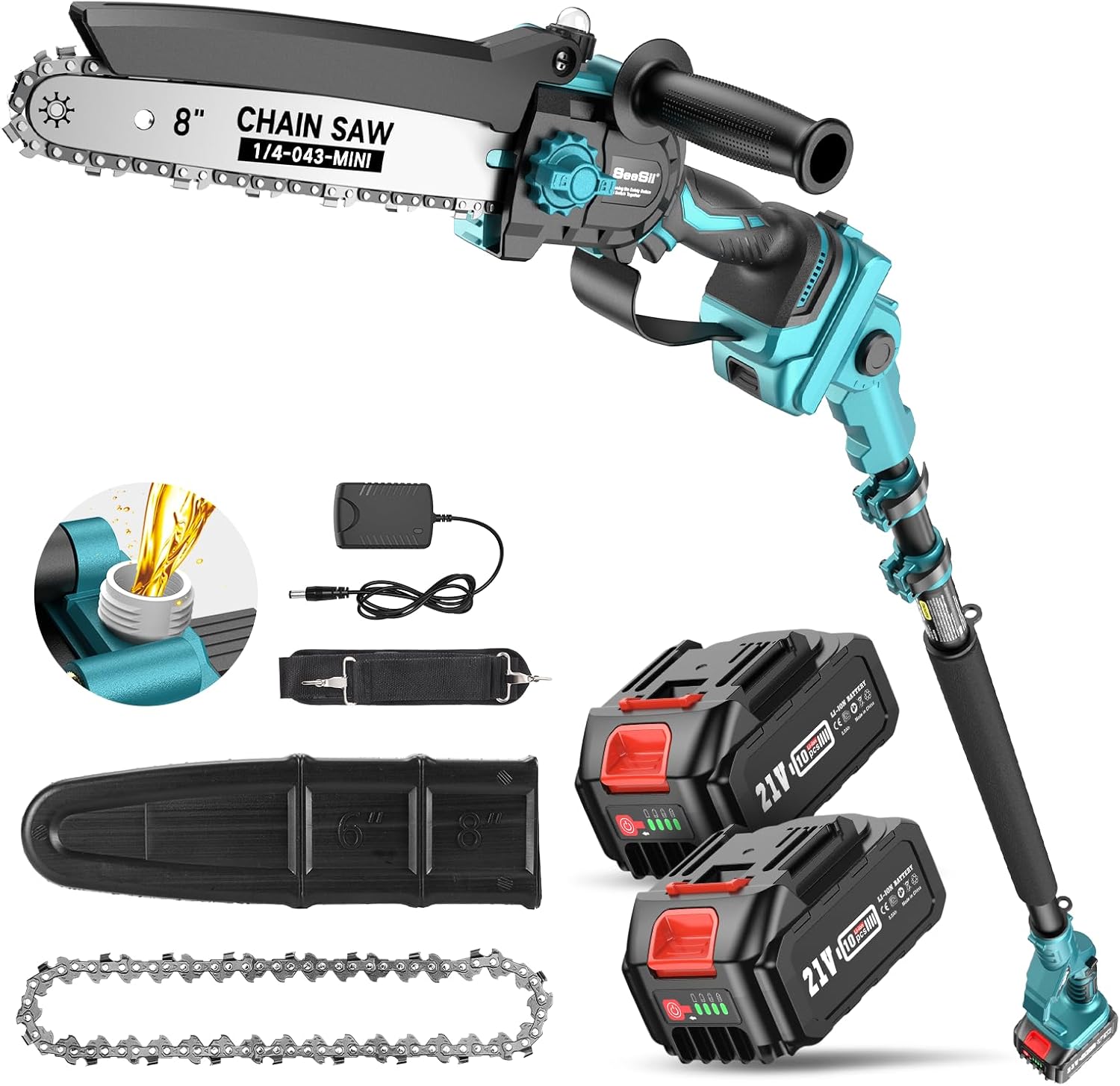 Product image of SEESII 2-in-1 Cordless Pole Saw & Mini Chainsaw, 8-inch Electric Saws Brushless with 2 x 4.0Ah Battery, 16-Foot MAX, Chain Saw with Extension Pole for Wood Cutting Trimming Branch (PS810)