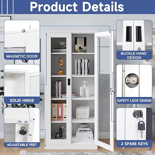 Miniatura 34 de Gabinete de almacenamiento de metal para garaje, gabinete de almacenamiento con bloqueo de 71 pulgadas con 2 puertas y 4 estantes ajustables, Negro