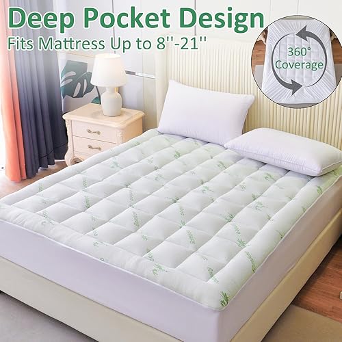 Miniatura 2 de Protector de colchón  Cubrecolchón con estiramiento de hasta 18 pulgadas de profundidad que se adapta a colchones de hasta 8 a 21 pulgadas, funda