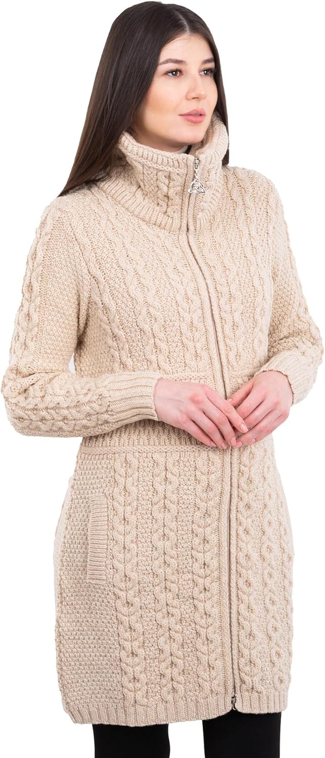 SAOL Irish Cardigan for Women with Pockets Made of 100% Merino Wool Ireland Long Coat - Image 5
