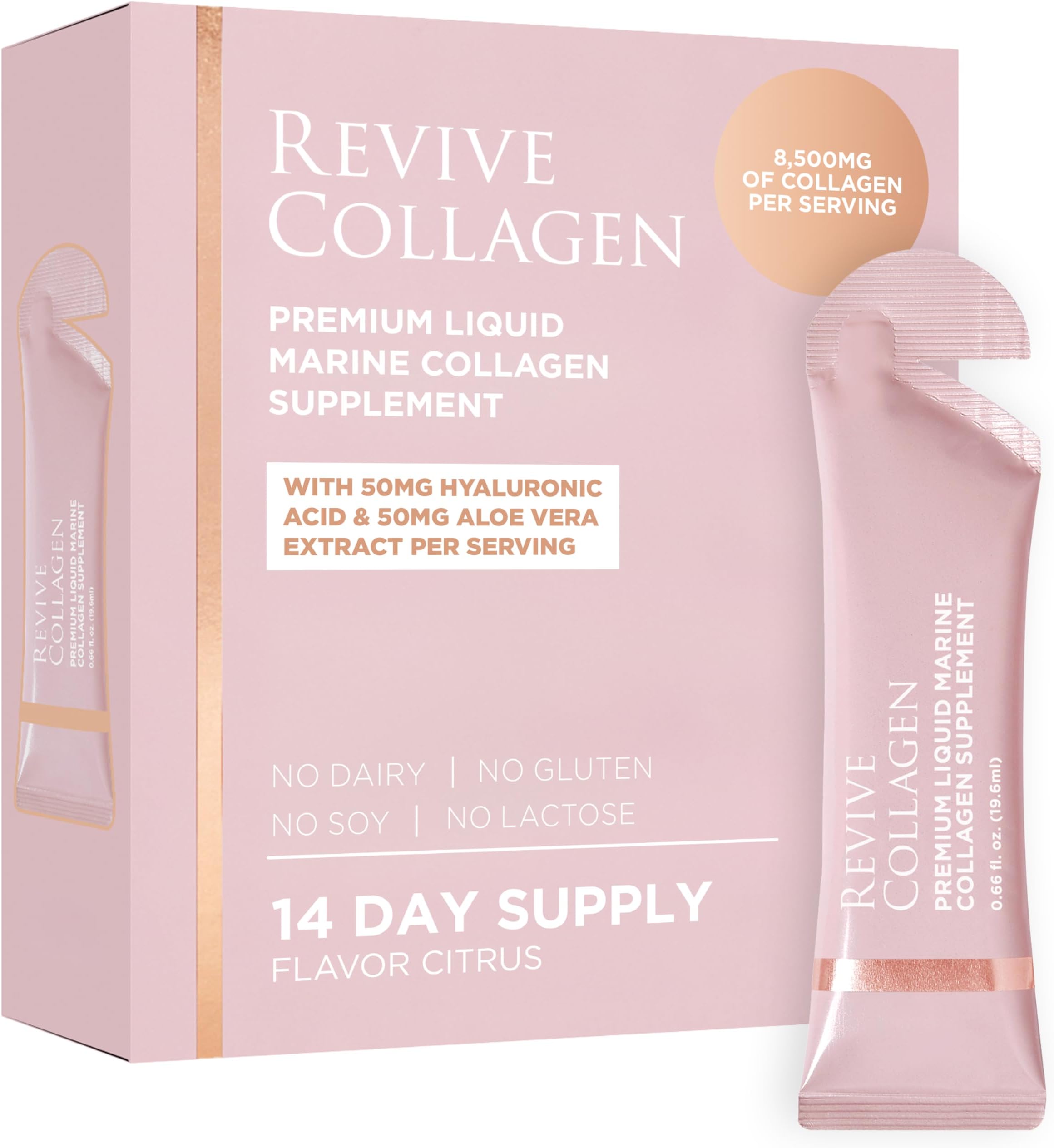 Premium — Hydrolyzed Marine Collagen Drink for Women, 8,500MG, with Hyaluronic Acid, Aloe Vera Juice, Supports Skin Wellness & Hydration, Hair & Skin, Lemon & Lime Flavour — 14 Sachets