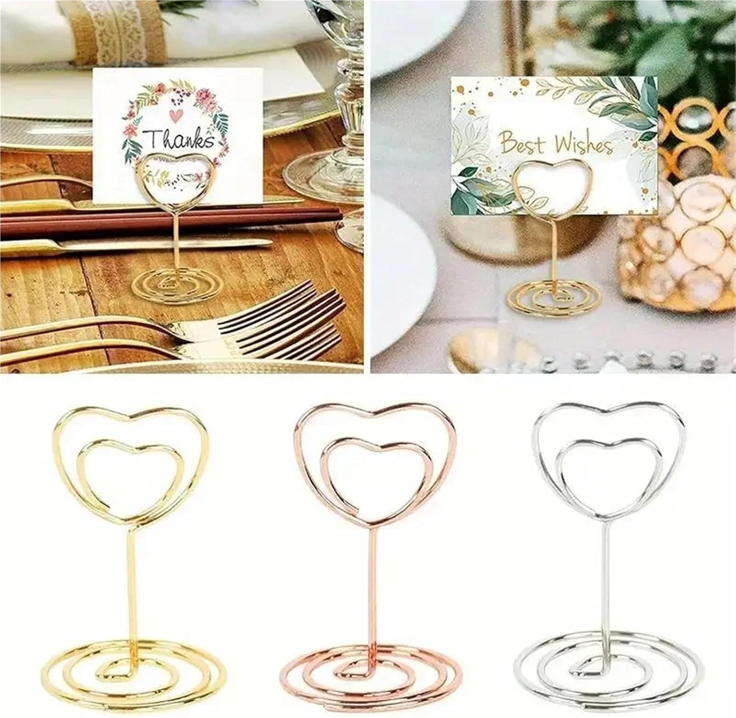 Table Number Holder 100pcs Love Heart Table Number Holder Romantic Wedding Name Card Holder Metal Memo Photo Clip Home Party Decoration Supplies For Anniversary Party