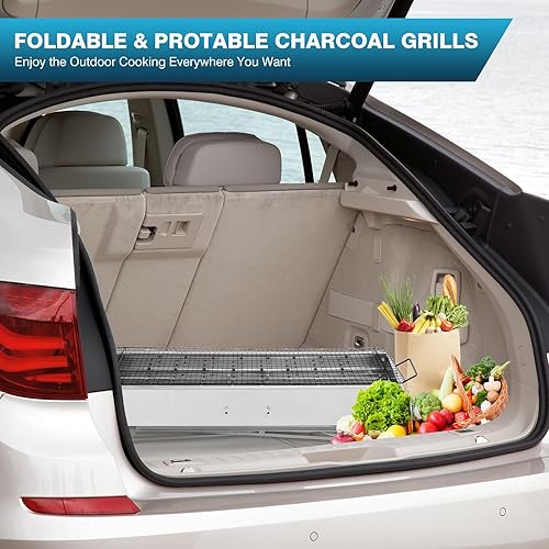Miniatura 5 de IRONWALLS Parrillas de carbón portátiles, 32 x 8 pulgadas, de acero inoxidable, plegadas, para camping, brocheta para barbacoa, barbacoa, parrilla,