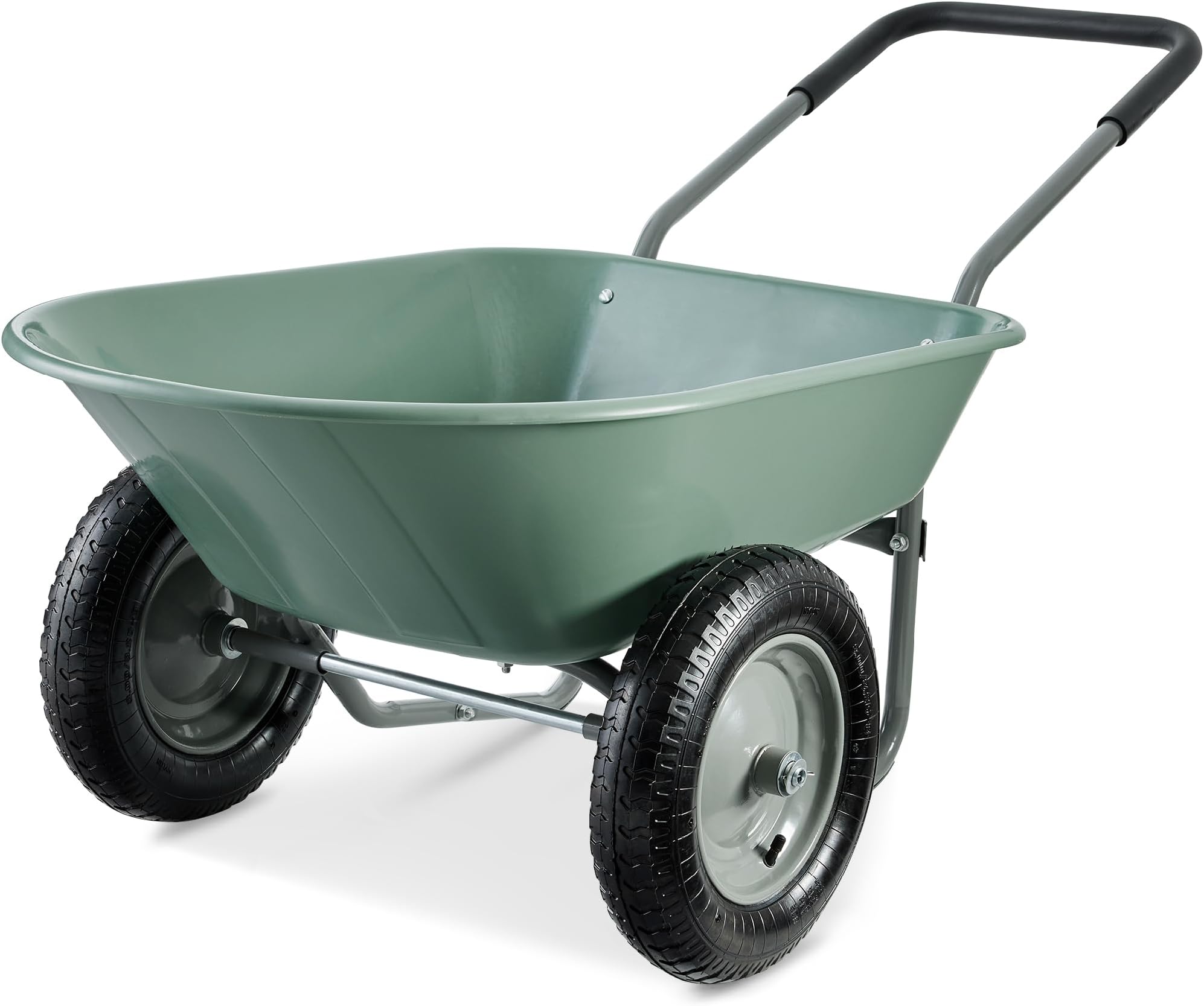 - Dual-Wheel Home Utility Yard Wheelbarrow Garden Cart w/Built-in Stand for Lawn, Gardening, Construction - Seafoam