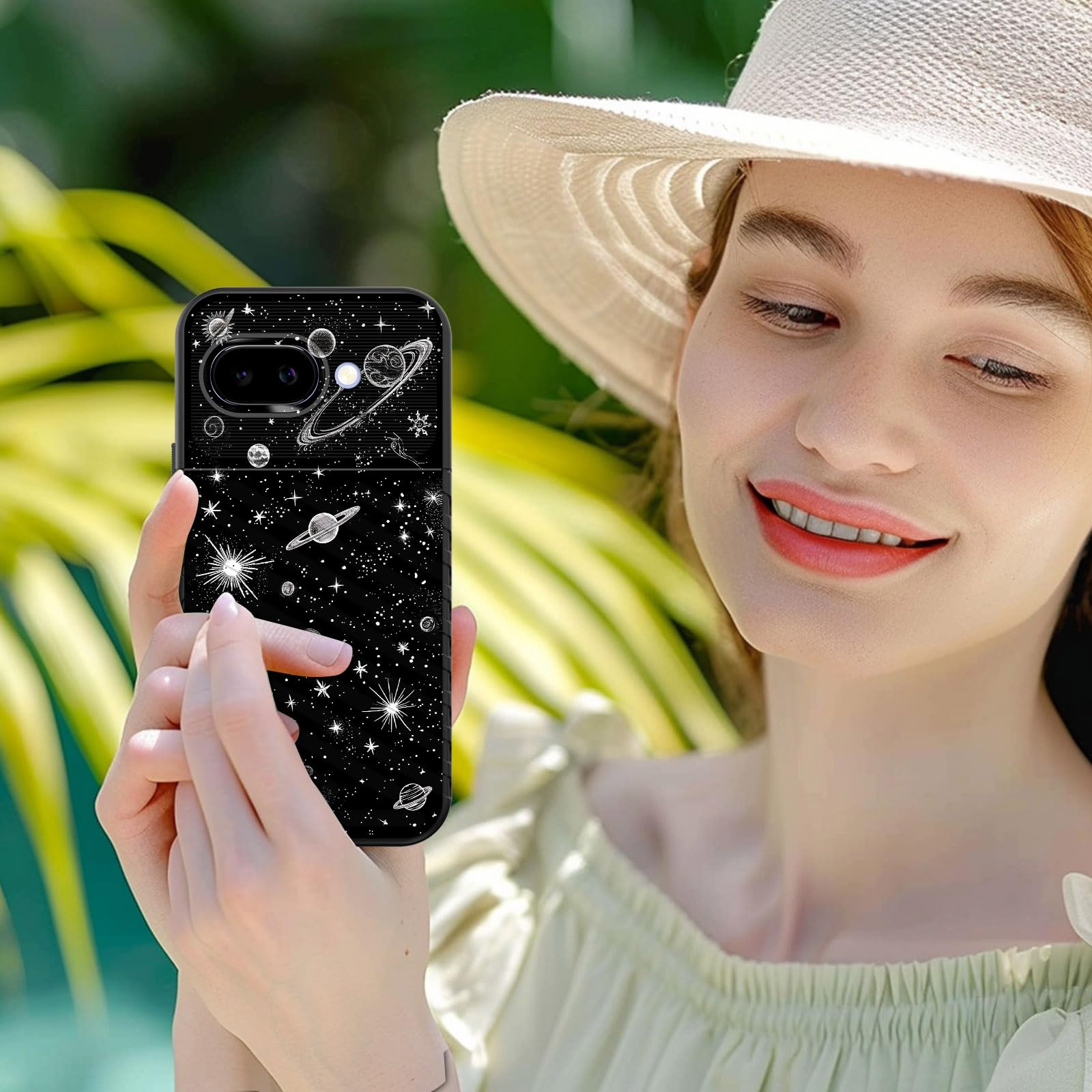 Funda protectora de goma TPU flexible con absorción de golpes para Google Pixel 9a de 6.3 pulgadas 2025, planeta espacial exterior Star Moon